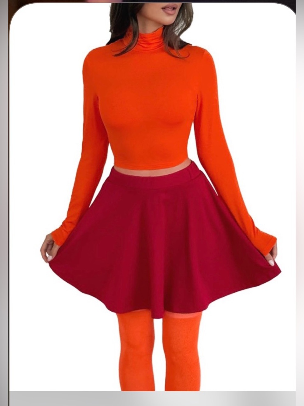Women’s Orange Top Halloween Costumes Red Skirt and High Socks